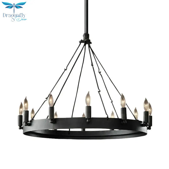 Candle Iron Suspension Lamp Countryside 12 - Head Coffee Shop Wagon Wheel Chandelier Lighting In