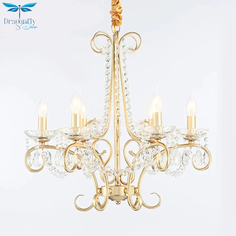 Candle Metal And Crystal Ceiling Light Traditional 3/6 Lights Living Room Chandelier With Gold