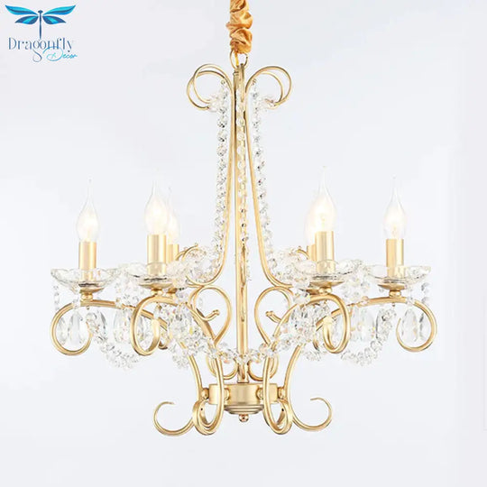 Candle Metal And Crystal Ceiling Light Traditional 3/6 Lights Living Room Chandelier With Gold