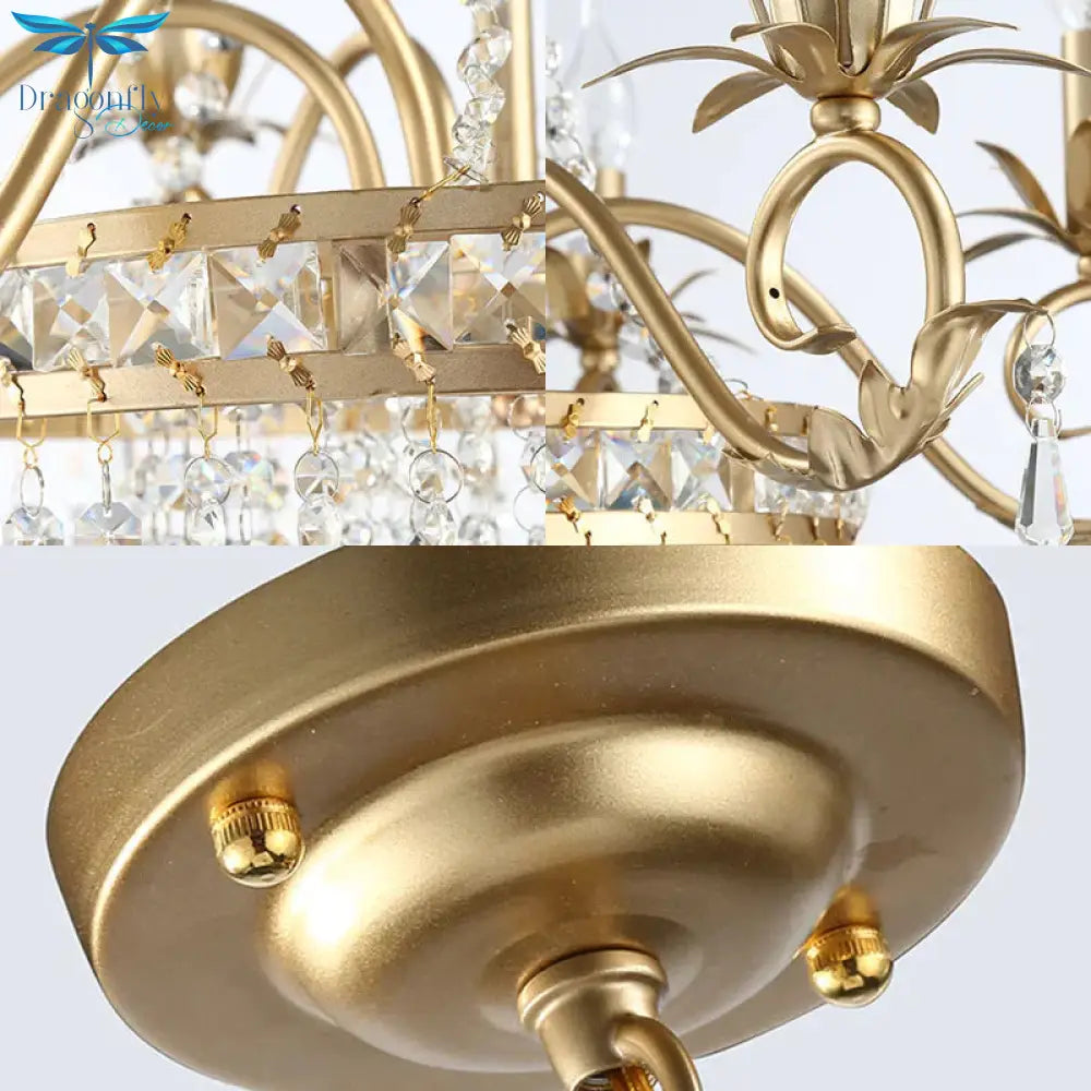 Candle Metal And Crystal Ceiling Light Traditional 3/6 Lights Living Room Chandelier With Gold