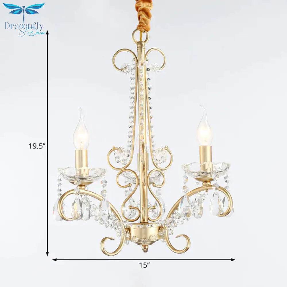 Candle Metal And Crystal Ceiling Light Traditional 3/6 Lights Living Room Chandelier With Gold