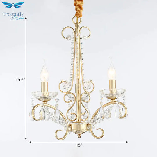 Candle Metal And Crystal Ceiling Light Traditional 3/6 Lights Living Room Chandelier With Gold