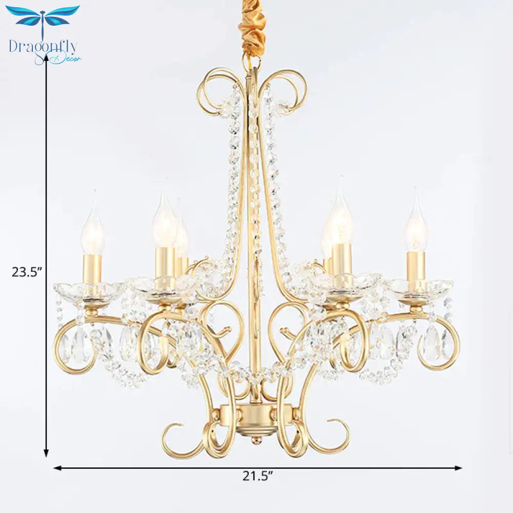 Candle Metal And Crystal Ceiling Light Traditional 3/6 Lights Living Room Chandelier With Gold