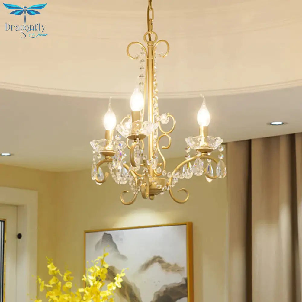 Candle Metal And Crystal Ceiling Light Traditional 3/6 Lights Living Room Chandelier With Gold