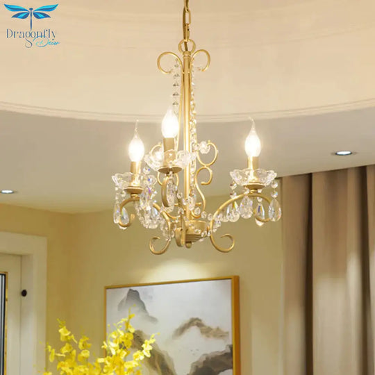Candle Metal And Crystal Ceiling Light Traditional 3/6 Lights Living Room Chandelier With Gold