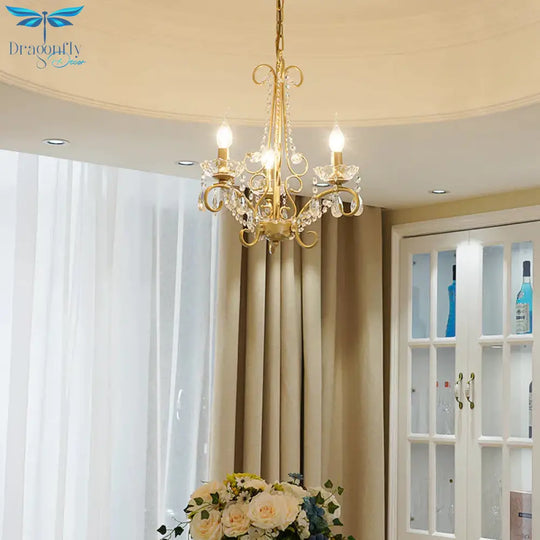 Candle Metal And Crystal Ceiling Light Traditional 3/6 Lights Living Room Chandelier With Gold