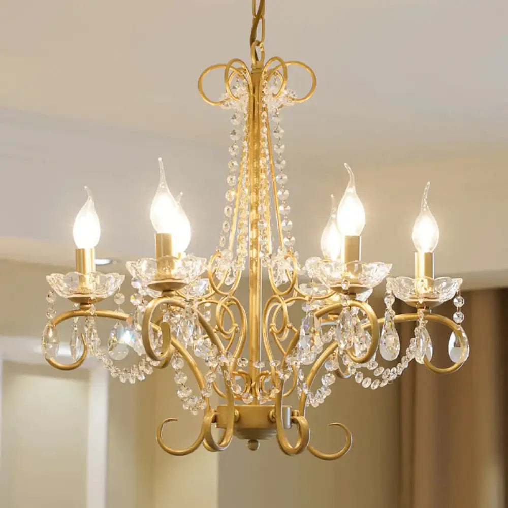 Candle Metal And Crystal Ceiling Light Traditional 3/6 Lights Living Room Chandelier With Gold