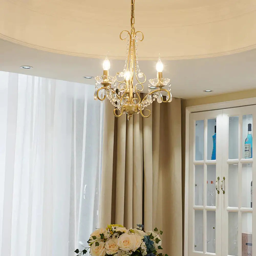 Candle Metal And Crystal Ceiling Light Traditional 3/6 Lights Living Room Chandelier With Gold