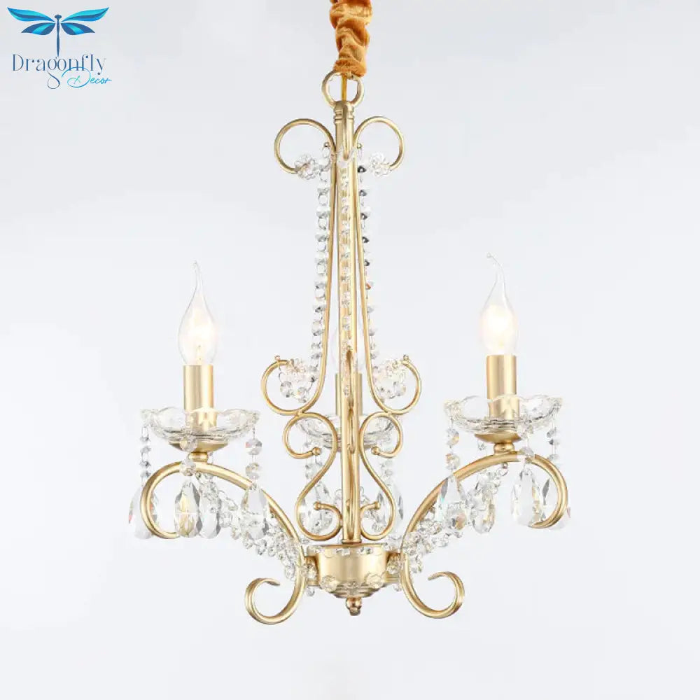Candle Metal And Crystal Ceiling Light Traditional 3/6 Lights Living Room Chandelier With Gold
