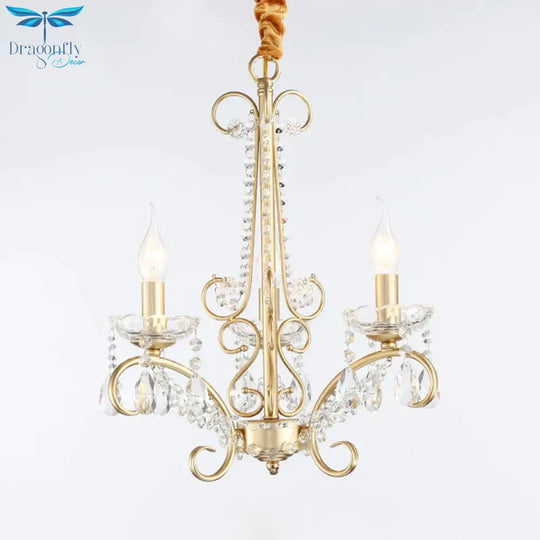 Candle Metal And Crystal Ceiling Light Traditional 3/6 Lights Living Room Chandelier With Gold