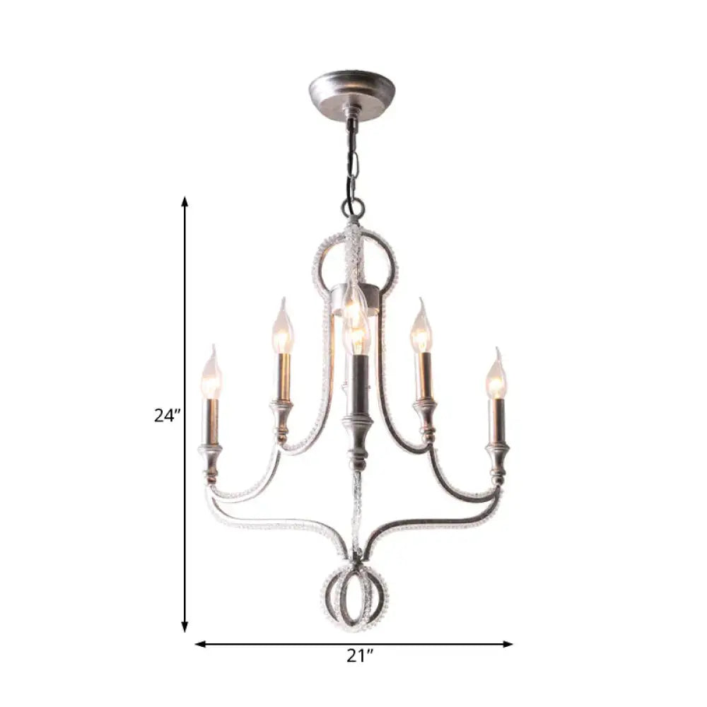 Candle Metal Chandelier Light Fixture Traditional 5 Lights Living Room Ceiling In Rust With Crystal