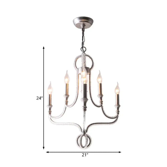 Candle Metal Chandelier Light Fixture Traditional 5 Lights Living Room Ceiling In Rust With Crystal