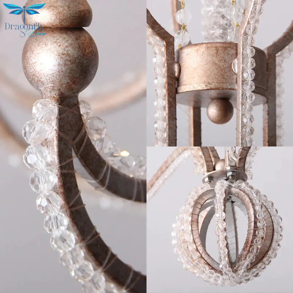 Candle Metal Chandelier Light Fixture Traditional 5 Lights Living Room Ceiling In Rust With Crystal