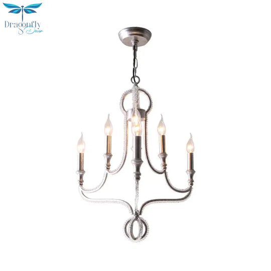 Candle Metal Chandelier Light Fixture Traditional 5 Lights Living Room Ceiling In Rust With Crystal