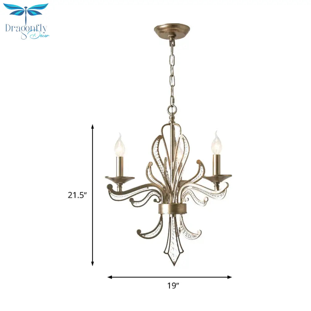 Candle Metal Hanging Chandelier Tradition 3 Bulbs Antique Brass Ceiling Pendant Light With Crystal