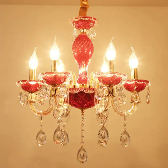 Candle Restaurant Hanging Lamp Kit Traditional Crystal Drip 6/8 Lights Red Chandelier Lighting 6 /