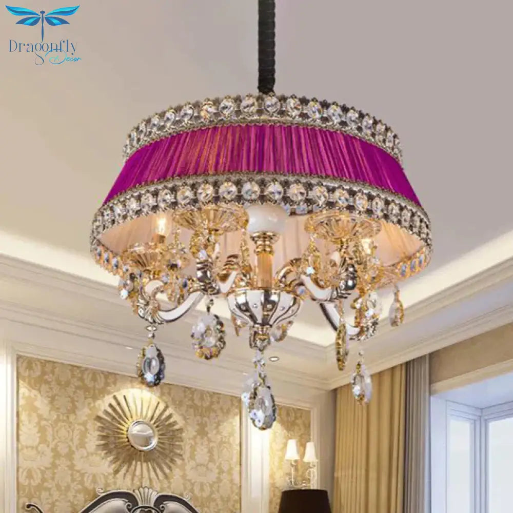 Candle Style Crystal Drop Ceiling Lamp Contemporary 5 Heads Living Room Chandelier Lighting In