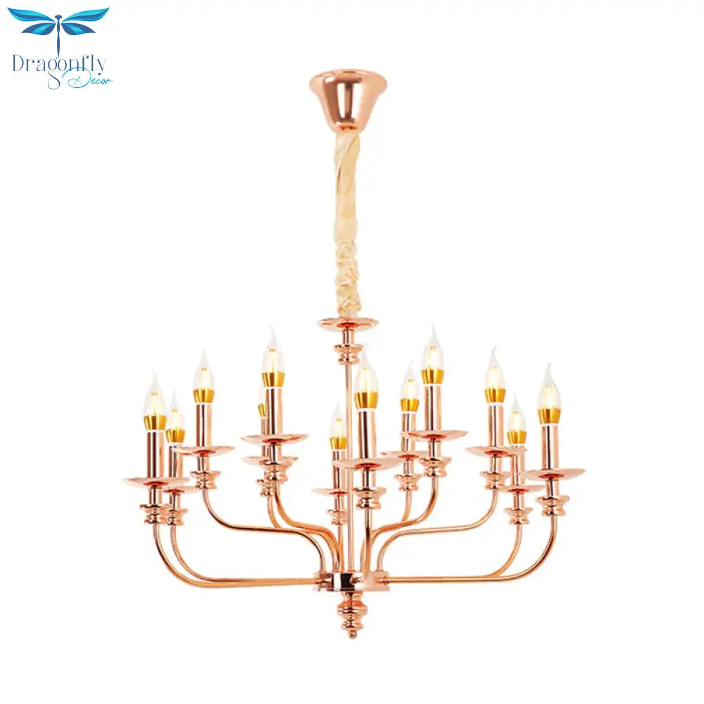 Candle - Style Living Room Pendant Chandelier Traditional Metal 12 Lights Rose Gold Hanging Light
