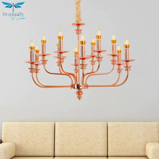 Candle - Style Living Room Pendant Chandelier Traditional Metal 12 Lights Rose Gold Hanging Light