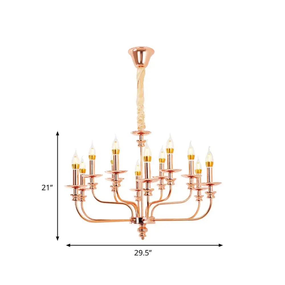 Candle - Style Living Room Pendant Chandelier Traditional Metal 12 Lights Rose Gold Hanging Light