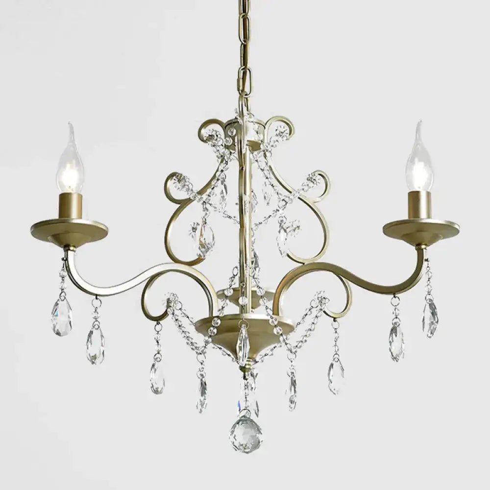 Candlestick Crystal Drip Ceiling Pendant Light Traditional 3 Lights Guest Room Chandelier In Gold