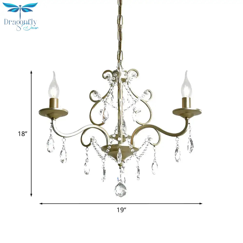 Candlestick Crystal Drip Ceiling Pendant Light Traditional 3 Lights Guest Room Chandelier In Gold