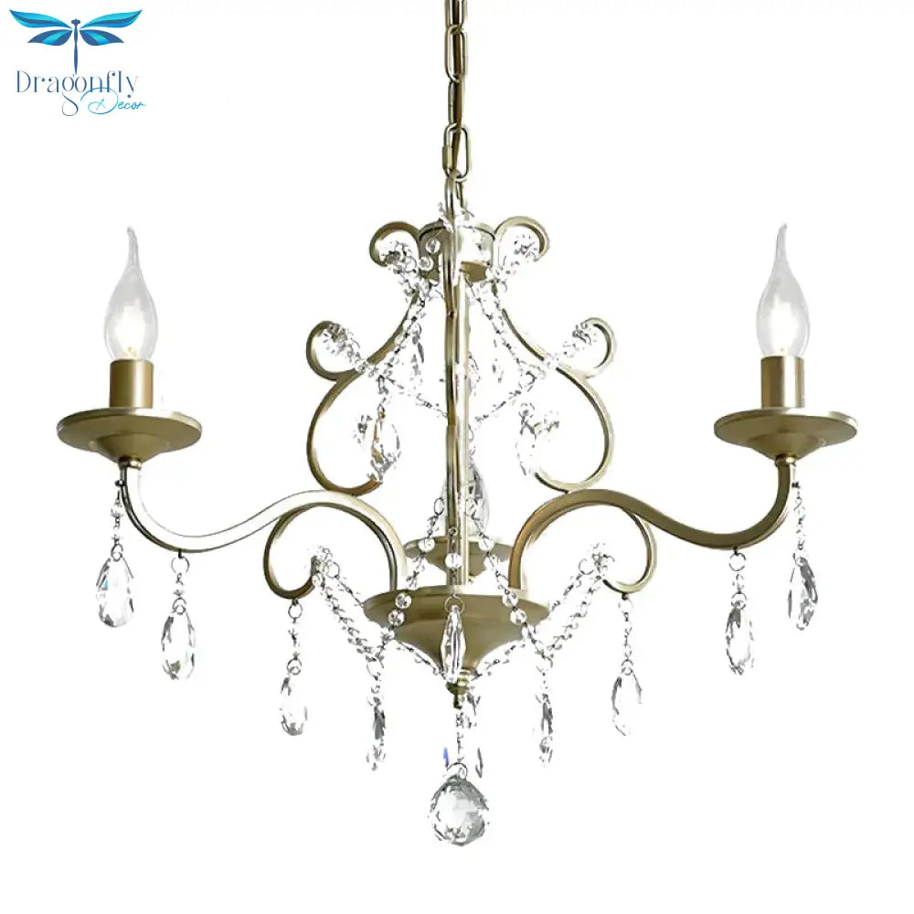 Candlestick Crystal Drip Ceiling Pendant Light Traditional 3 Lights Guest Room Chandelier In Gold