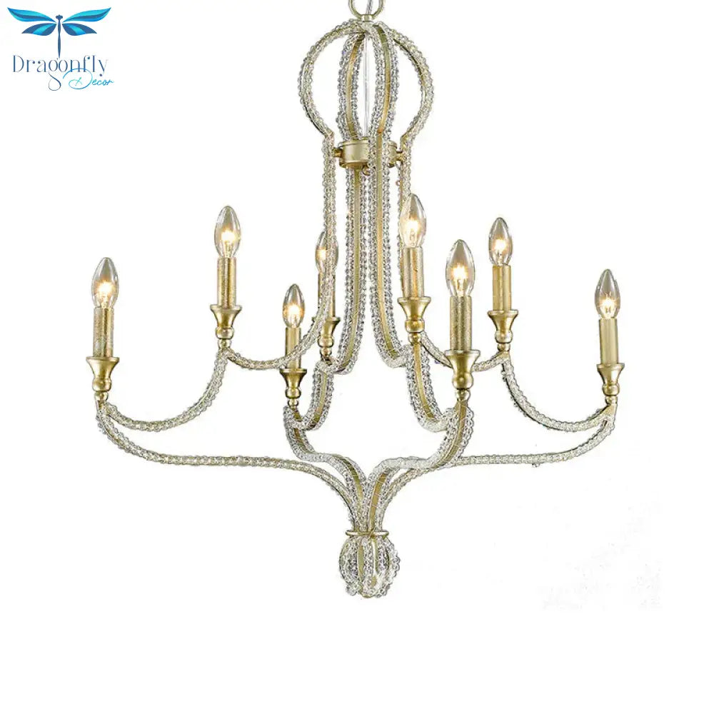 Candlestick Living Room Hanging Light Countryside Crystal 8 Lights Gold Chandelier Lamp