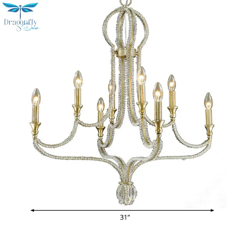 Candlestick Living Room Hanging Light Countryside Crystal 8 Lights Gold Chandelier Lamp
