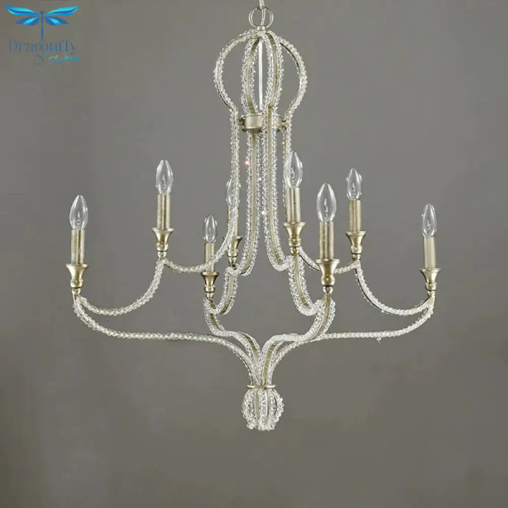 Candlestick Living Room Hanging Light Countryside Crystal 8 Lights Gold Chandelier Lamp