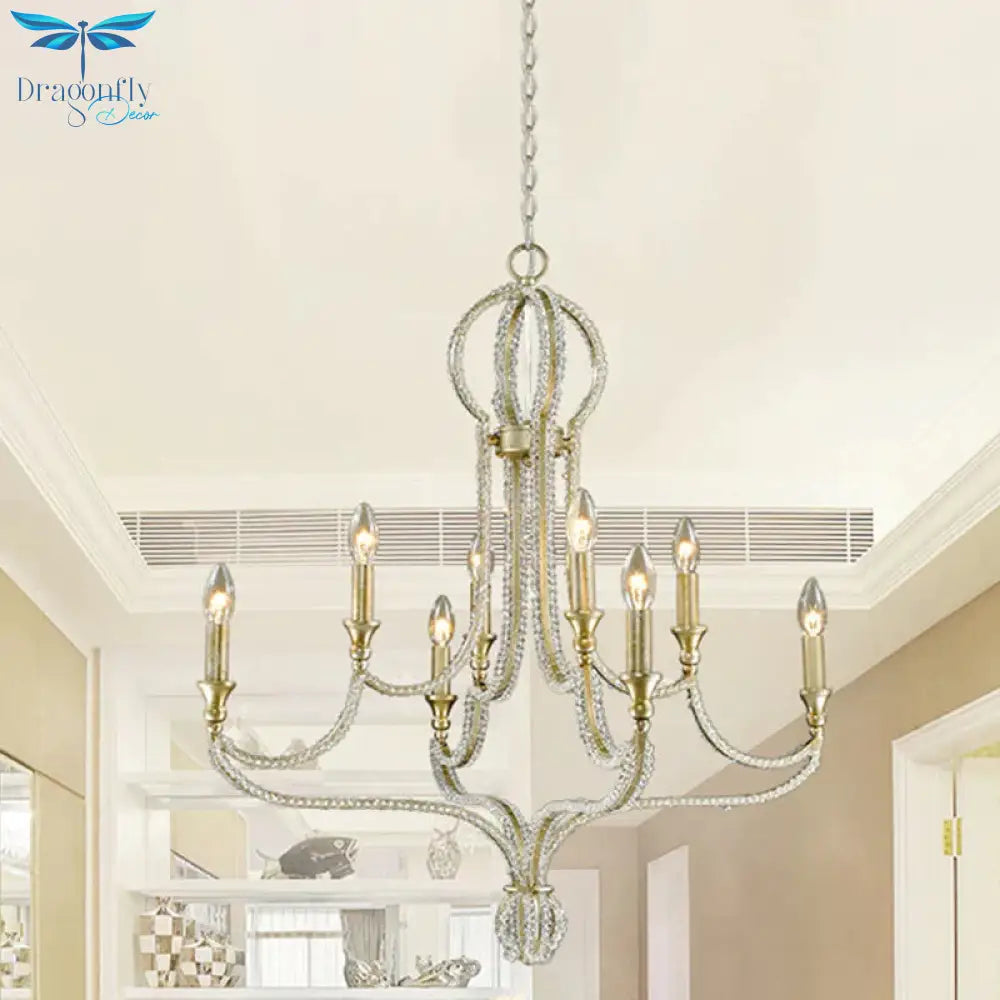 Candlestick Living Room Hanging Light Countryside Crystal 8 Lights Gold Chandelier Lamp