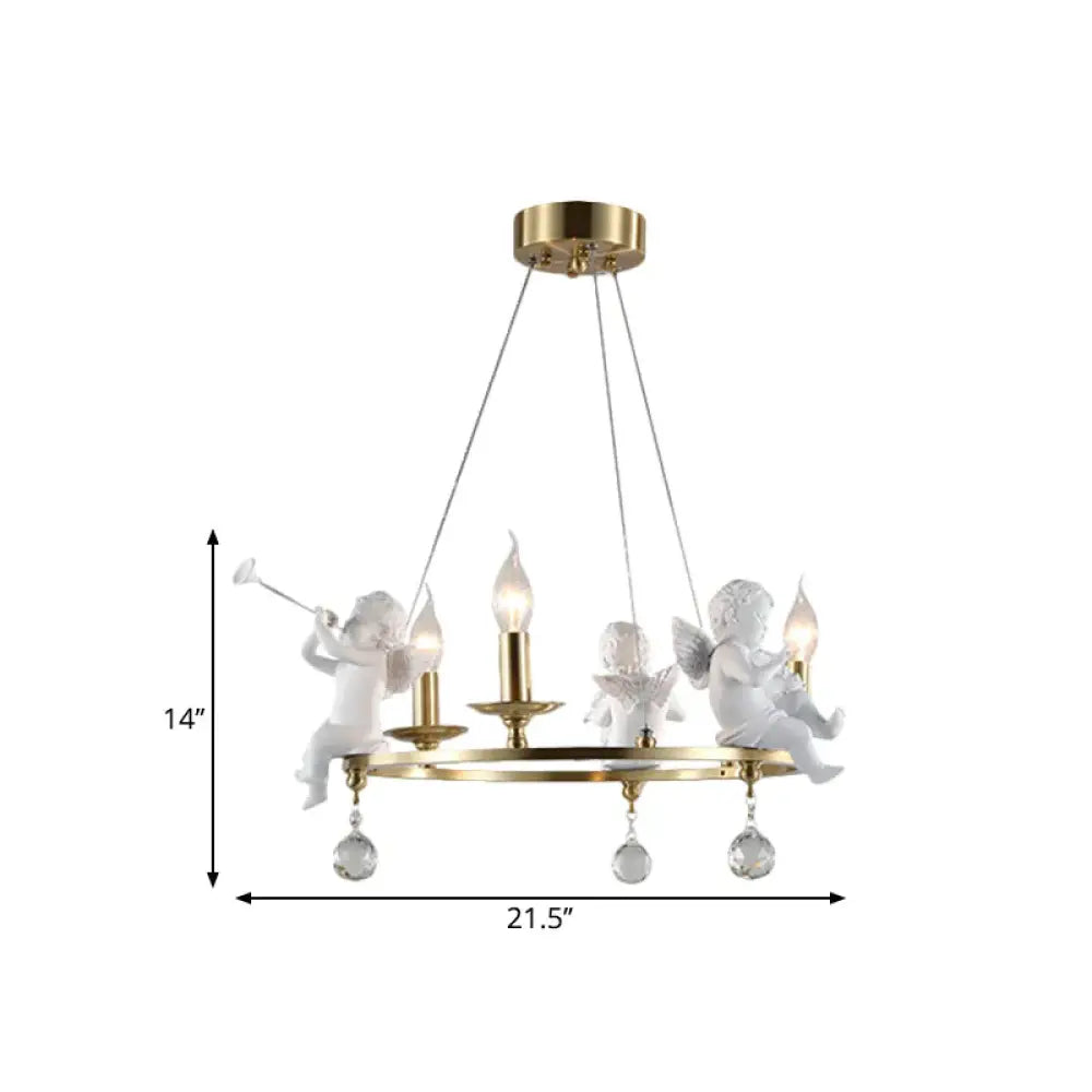 Candlestick Metallic Ceiling Pendant Nordic 3 - Bulb Gold Hanging Chandelier With Angel Deco