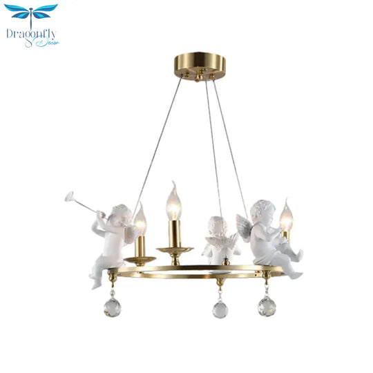 Candlestick Metallic Ceiling Pendant Nordic 3 - Bulb Gold Hanging Chandelier With Angel Deco