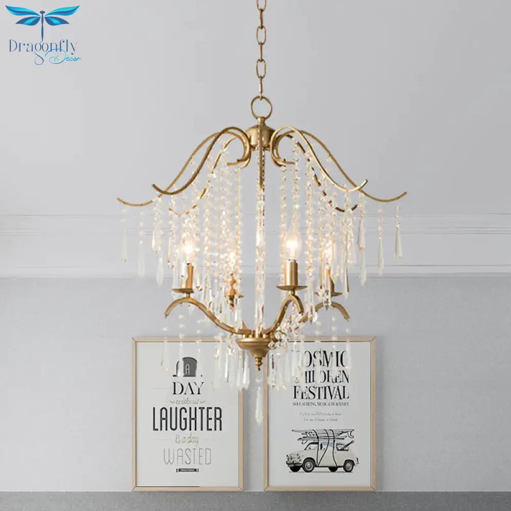Candlestick Restaurant Ceiling Chandelier Modernism Hanging Crystal Droplet 3/4 - Light Gold