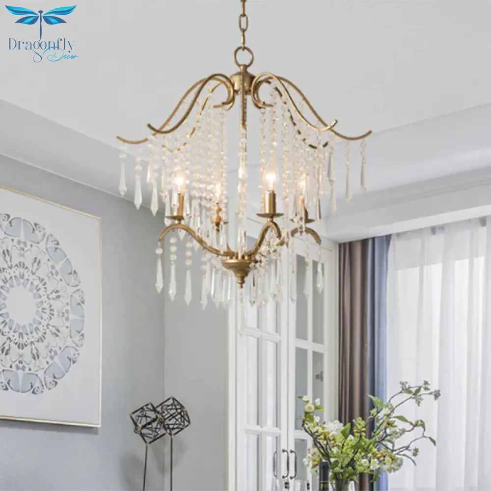 Candlestick Restaurant Ceiling Chandelier Modernism Hanging Crystal Droplet 3/4 - Light Gold