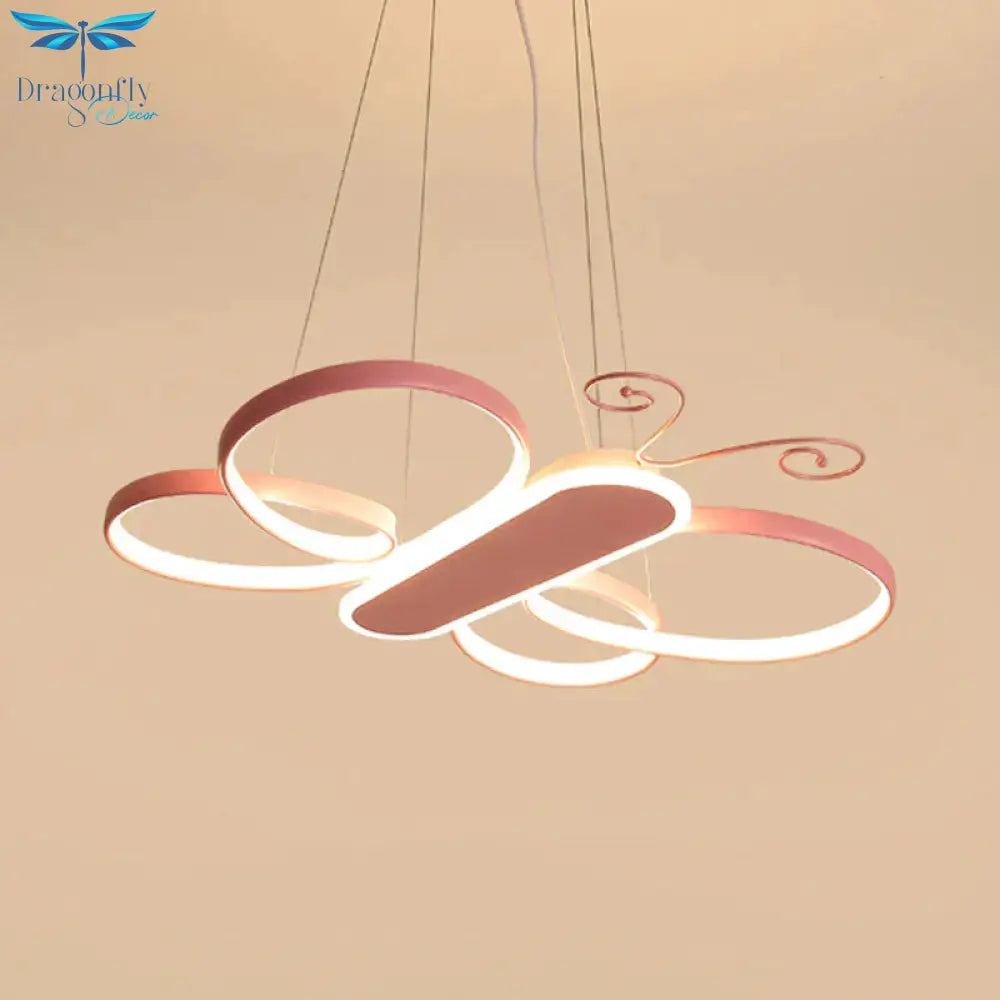 Cartoon Butterfly Frame Suspension Light Acrylic Kids Bedroom Led Chandelier Pendant Lamp In