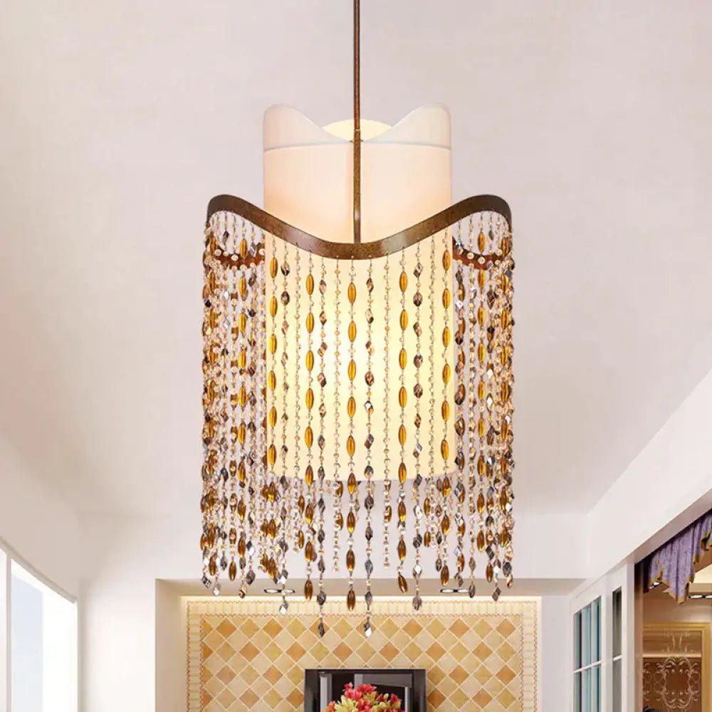 Cascade Chandelier Lamp Nordic Crystal 3 Heads Red Brown Pendant Lighting Fixture For Living Room