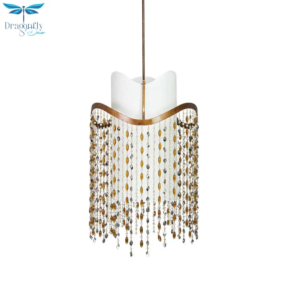 Cascade Chandelier Lamp Nordic Crystal 3 Heads Red Brown Pendant Lighting Fixture For Living Room