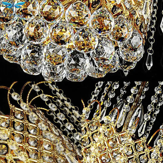 Cascade Hanging Ceiling Light Contemporary Faceted Crystal Ball 5 Lights Gold Chandelier