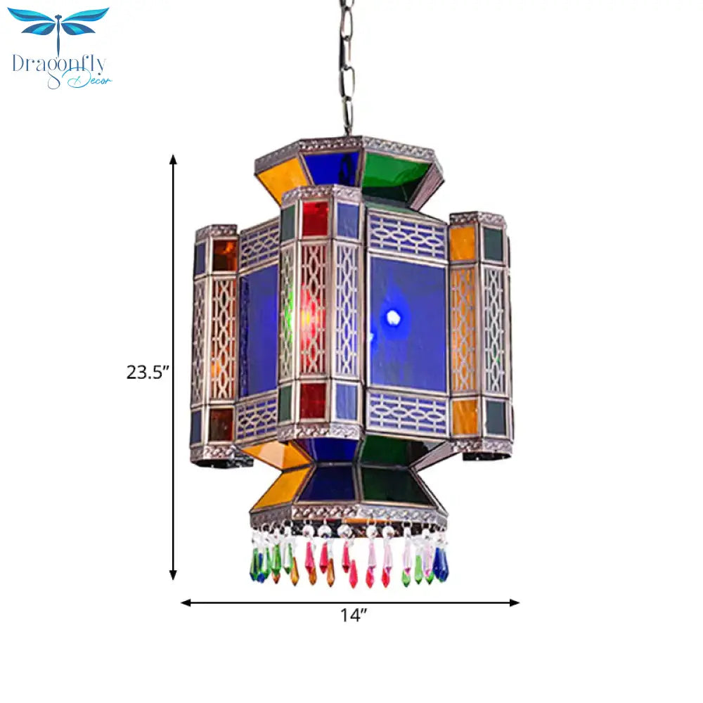 Castle Blue Glass Hanging Chandelier Arab 3 Lights Restaurant Ceiling Pendant Lamp