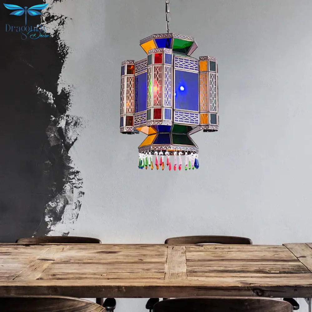 Castle Blue Glass Hanging Chandelier Arab 3 Lights Restaurant Ceiling Pendant Lamp