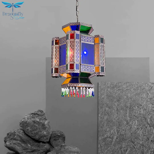 Castle Blue Glass Hanging Chandelier Arab 3 Lights Restaurant Ceiling Pendant Lamp