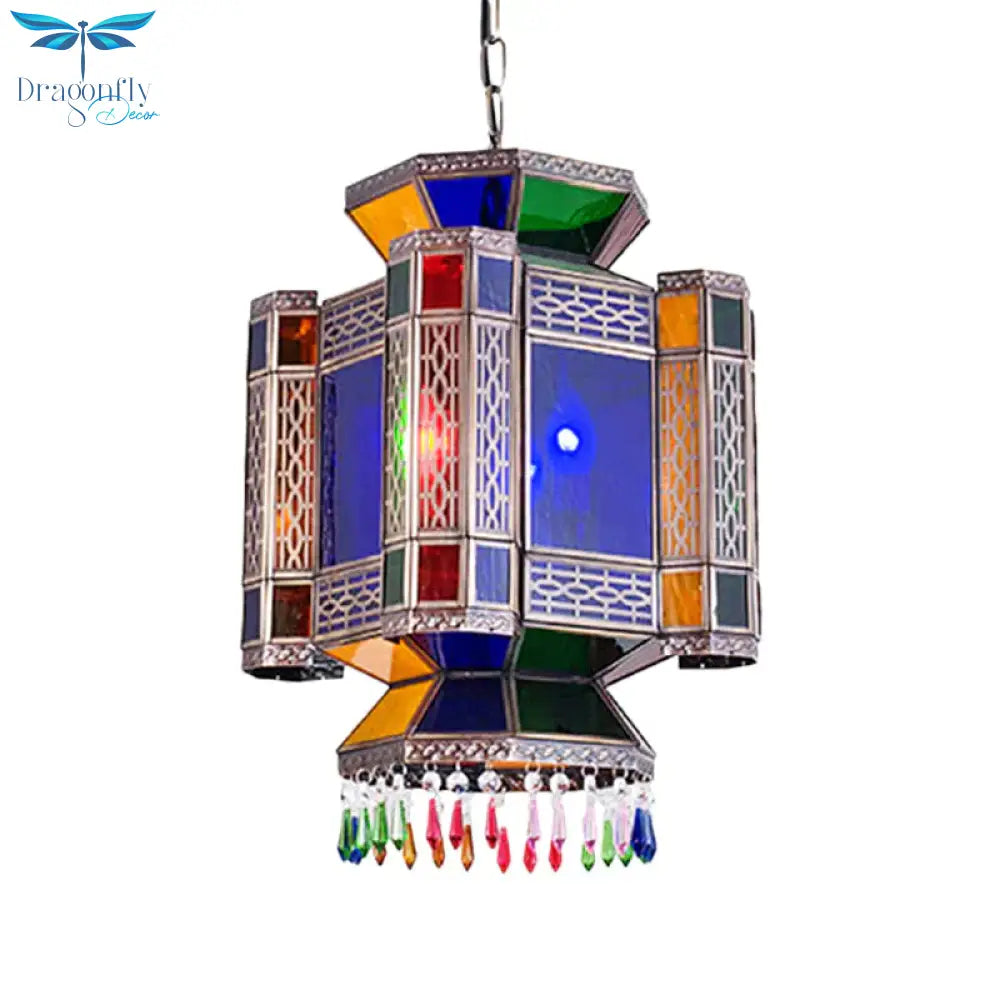 Castle Blue Glass Hanging Chandelier Arab 3 Lights Restaurant Ceiling Pendant Lamp