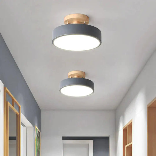 Ceiling Lamp Balcony Wood Round Lighting Gray / 18Cm Trichromatic Light