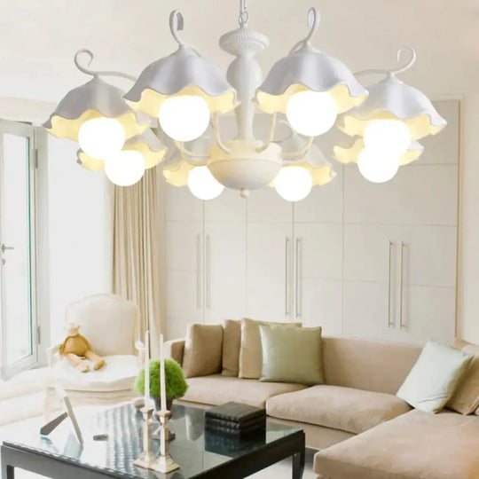Ceramic White Pendant Lamp Flower 3/6/8 Lights Classic Chandelier Light Fixture For Living Room 8 /