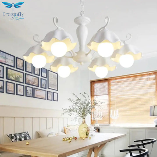 Ceramic White Pendant Lamp Flower 3/6/8 Lights Classic Chandelier Light Fixture For Living Room