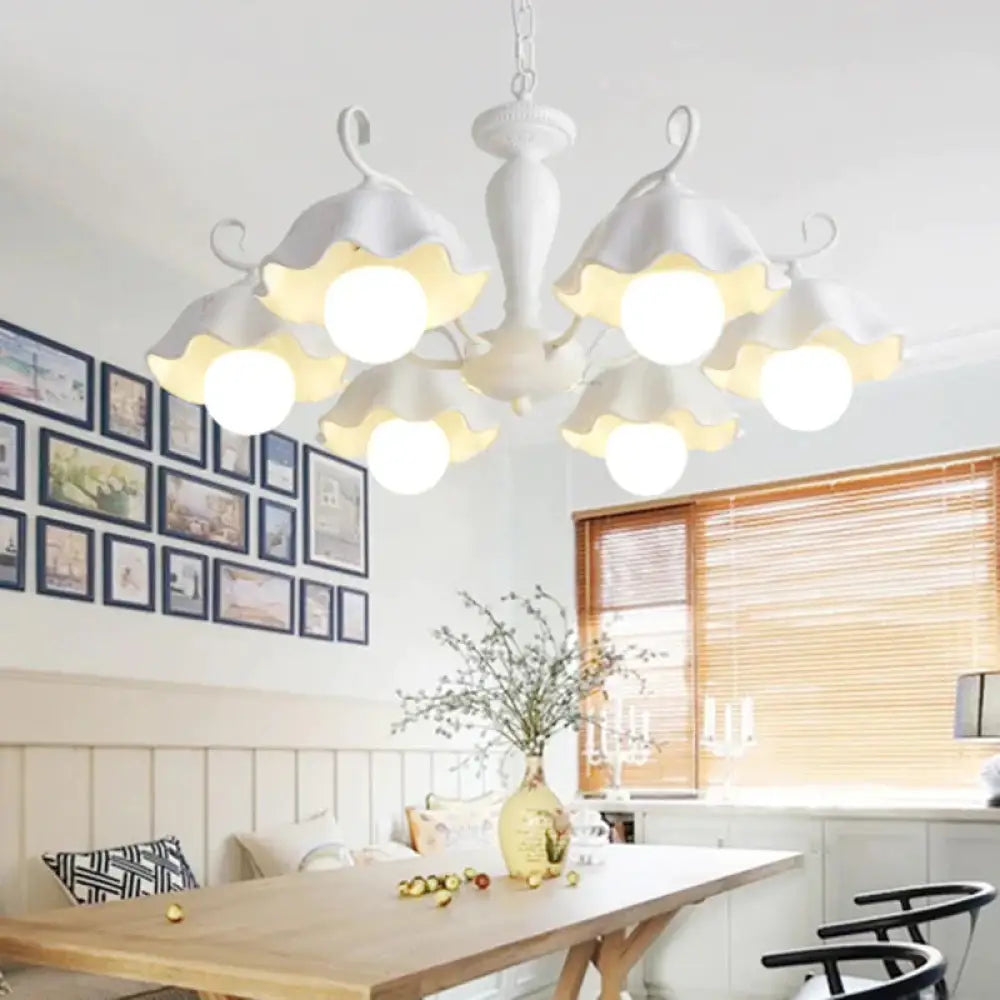 Ceramic White Pendant Lamp Flower 3/6/8 Lights Classic Chandelier Light Fixture For Living Room 6 /