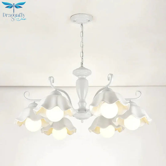 Ceramic White Pendant Lamp Flower 3/6/8 Lights Classic Chandelier Light Fixture For Living Room