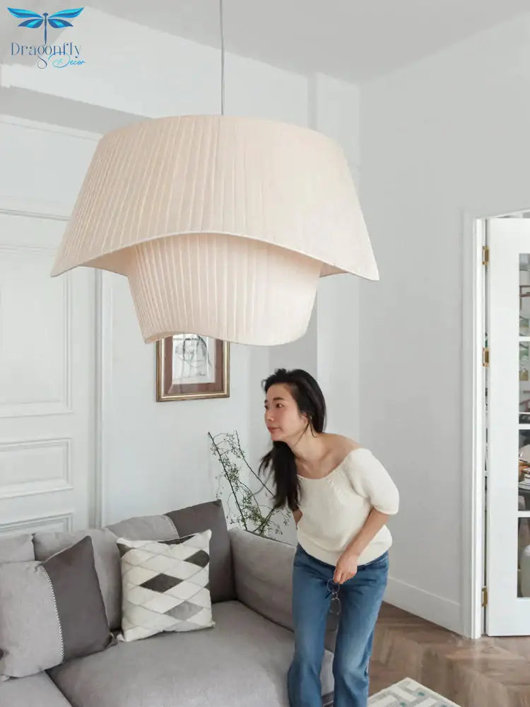 Chandelier Real Silk Satin Milky White Streamline Simple Bedroom Lamp Living Room Main Pendant