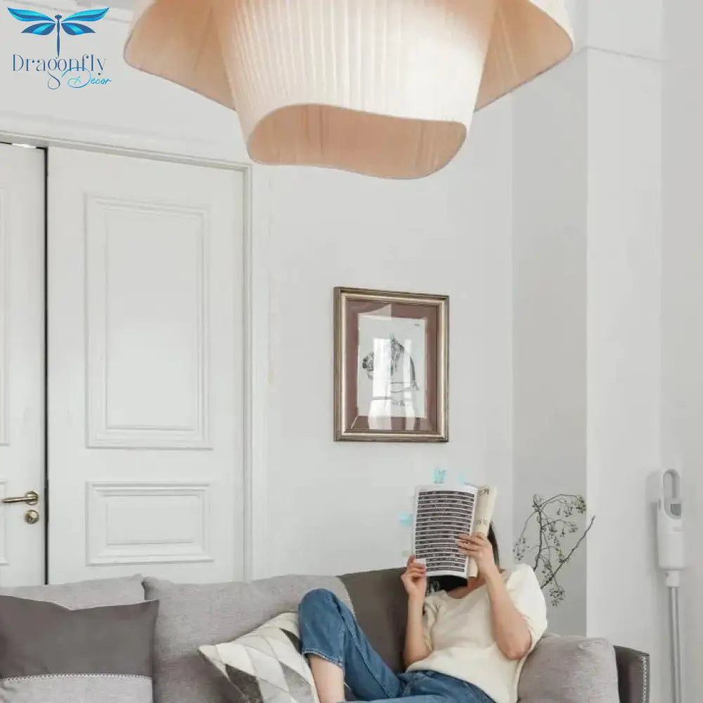 Chandelier Real Silk Satin Milky White Streamline Simple Bedroom Lamp Living Room Main Pendant